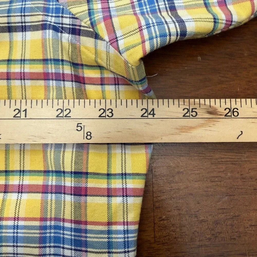 Ralph Lauren Button Down Shirt‎ Mens Large Yellow Blue Plaid Classic Fit Cotton